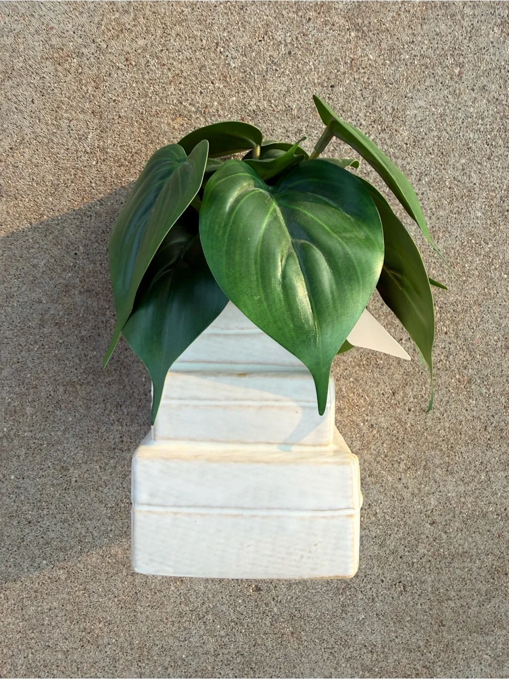 Light Beige Ceramic Stacked Suitcases Planter with Faux Plant NWT